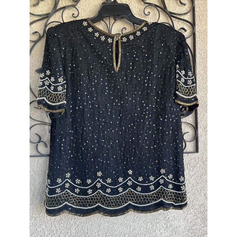 Lawrence Kazar Beaded Top - Size XL - Black/ Gold - Picture 4 of 10